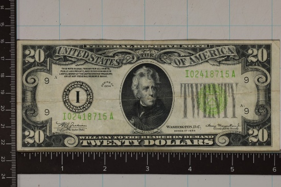 1934 US $20 FRN, GREEN SEAL