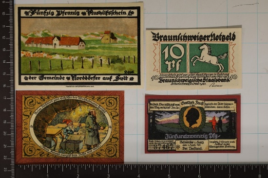 4 GERMAN CRISP UNC NOTGELDS: 25 & 2-50 PFENNINGS &
