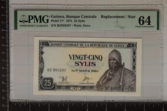 1971 GUINEA, BANQUE CENTRALE 25 SYLIS PMG 64