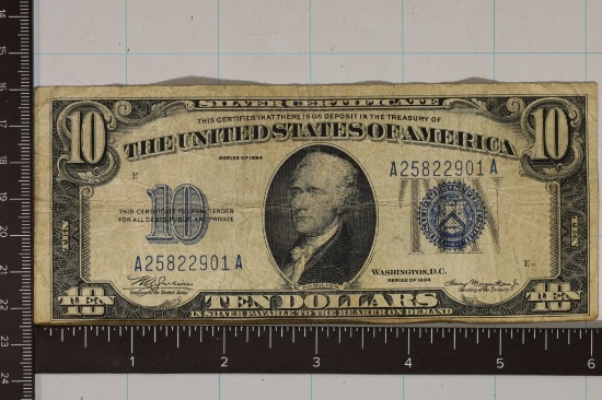 1934 US $10 SILVER CERT. BLUE SEAL.