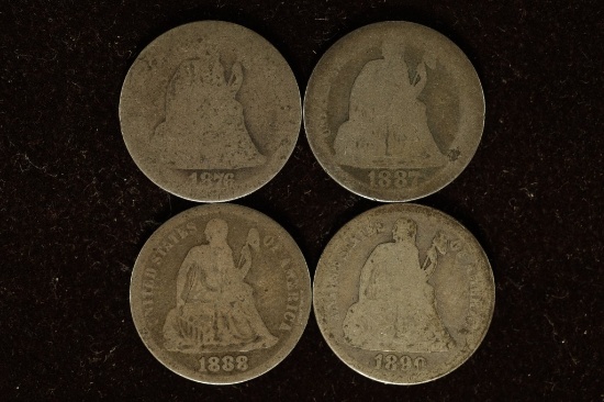 1876, 87, 88 & 1890-S SILVER SEATED LIBERTY DIMES