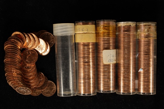 5-SOLID DATE .50 CENT ROLLS OF CANADA 1 CENT COINS