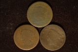 3 US LARGE CENTS: 1-1852 & 2 NO DATE