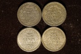 1928, 40, 44 & 1945 NETHERLANDS SILVER 25 CENTS