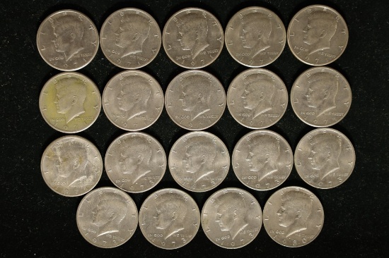 19-MOSTLY AU-UNC KENNEDY HALF DOLLARS: 1971-D,