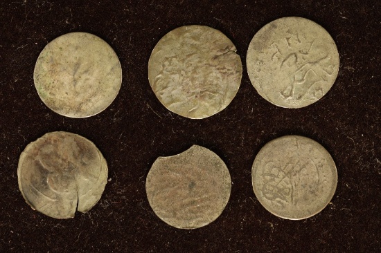 6 SILVER DIME SIZED OTTOMAN EMPIRE PARA COINS:
