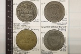 4 METAL $1 CASINO GAMING TOKENS: STAGECOACH,