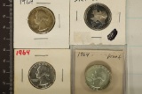 4-US SILVER QUARTERS: 2-1964 UNC'S, 1964-PF AND