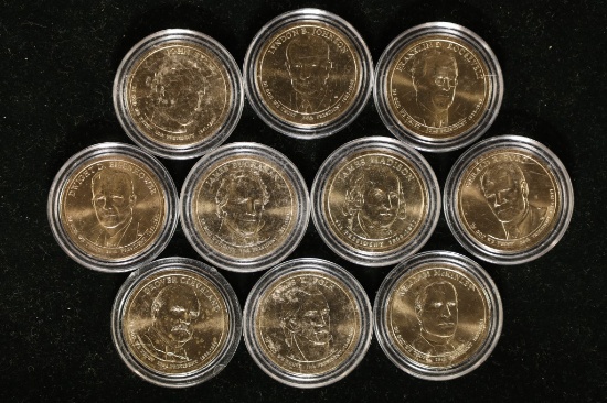 10 PRESIDENTIAL DOLLARS UNC IN HARD PLASTIC