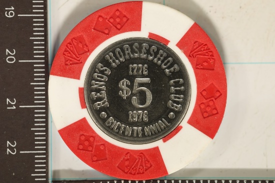 $5 RENO'S HORSESHOE CLUB CASINO CHIP. 1976