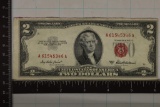 1953-A US $2 RED SEAL NOTE, RED INK ON TOP EDGE