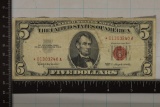 1963 US $5 STAR US RED SEAL NOTE WITH MINOR