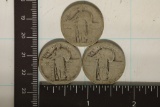 3 SILVER STANDING LIBERTY QUARTERS. NO DATES