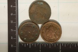 3 US LARGE CENTS: 1822 SMASHED. 1845- DRILL HOLE