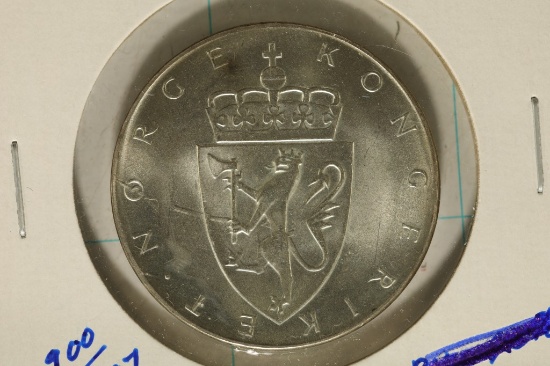 1964 NORWAY SILVER BU 10 KRONOR .5787 OZ. ASW