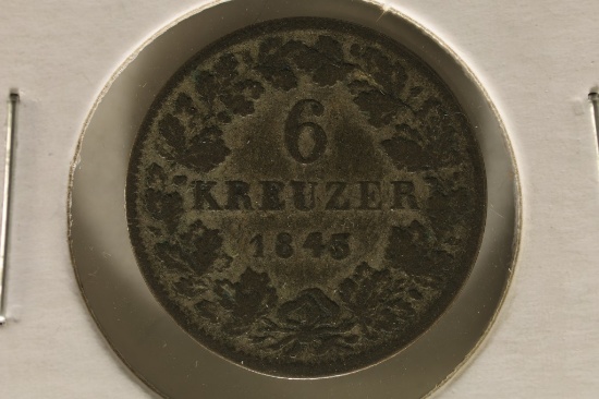 1843 GERMAN SILVER HESSE-DARMSTADT .0227 OZ. ASW