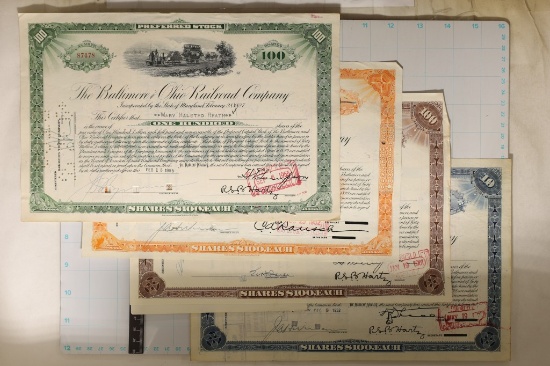 4 ASSORTED VINTAGE RAILROAD STOCK CERTIFICATES