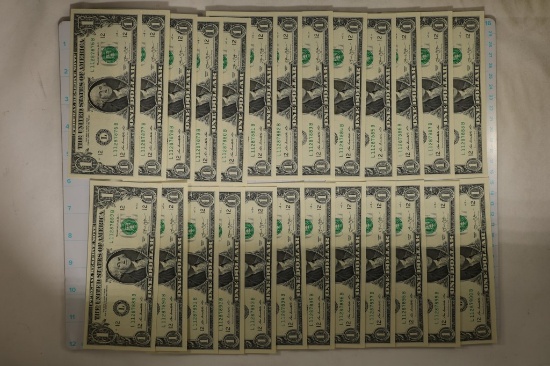 25-2013 US $1 FRN CRISP UNC GREEN SEAL BILLS