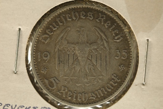 1935-A GERMAN SILVER 5 MARK .4016 OZ. ASW