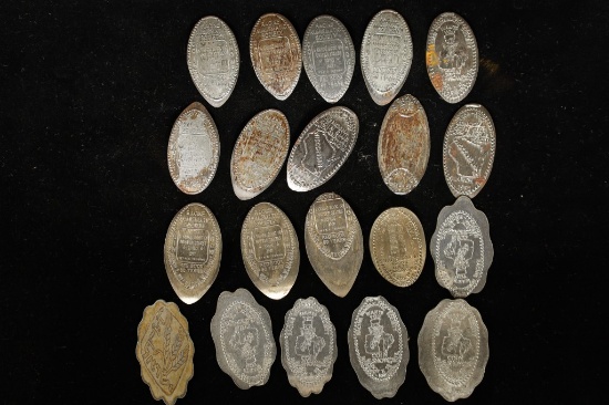 20 ELONGATED US & FORIEGN COINS: 10 LINCOLN STEEL