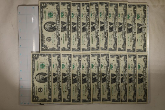 21-1976 US $2 FRN CRISP UNC GREEN SEAL BILLS
