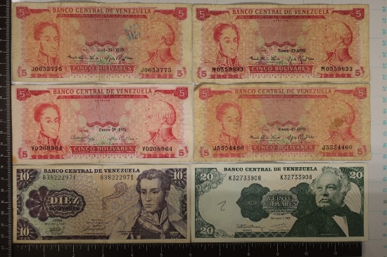 6 VENEZUELA BILLS: 4-FIVE BOLIVARES (1969, 2-1970