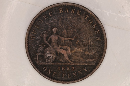 1852 QUEBEC CANADA 1 PENNY BANK TOKEN
