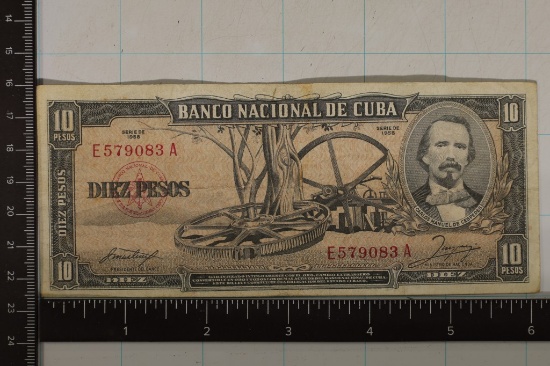 1958 CUBA 10 PESO BILL "CARLOS MANUEL DE CESPEDES"