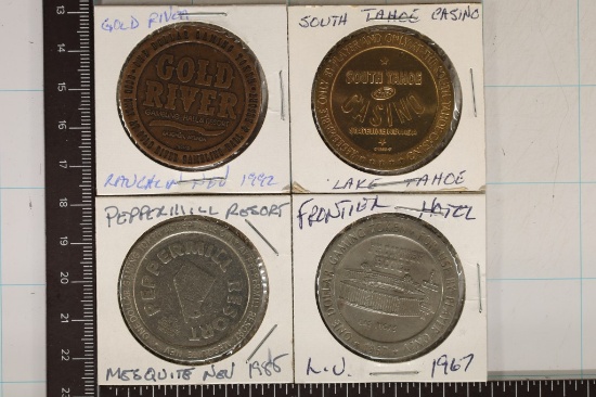 4-$1 METAL CASINO TOKENS: GOLD RIVER, SOUTH TAHOE