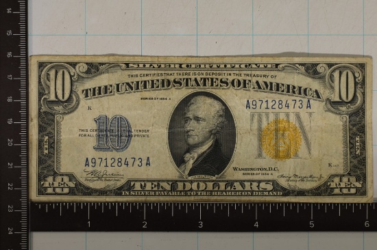 1934-A US $10 SOUTH AFRICA SILVER CERT YELLOW SEAL