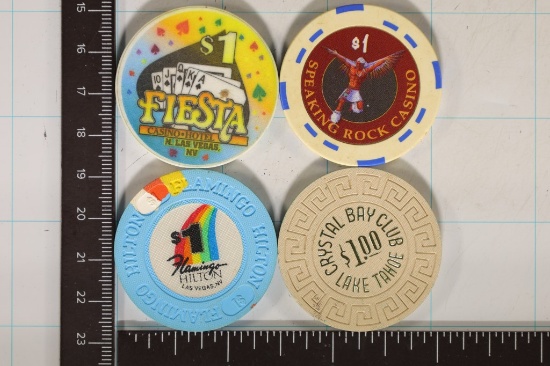 4-$1 PLASTIC CASINO CHIPS: FIESTA, SPEAKING ROCK,