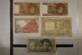 6 FRANCE BILLS:1940-20 FRANCS, 1944-20 FRANCS,