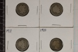4-1911 SILVER BARBER DIMES