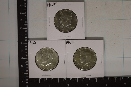 1965, 66 & 1967 40% SILVER JOHN F. KENNEDY HALVES