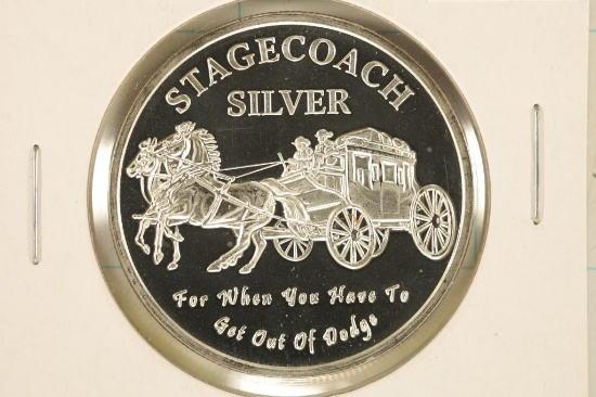 1 TROY OZ .999 FINE SILVER PROOF ROUND STAGECOACH