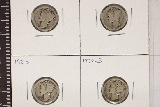 1918-D, 1920-D, 1923 & 1929-S SILVER MERCURY DIMES