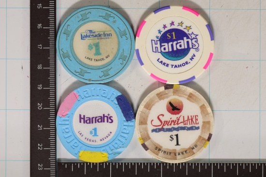 4-$1 PLASTIC CASINO GAMING TOKENS: LAKESIDE INN,