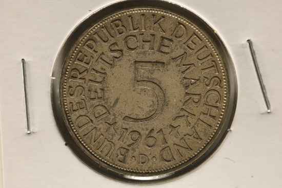 1961-D GERMAN SILVER 5 MARK .2251 OZ. ASW