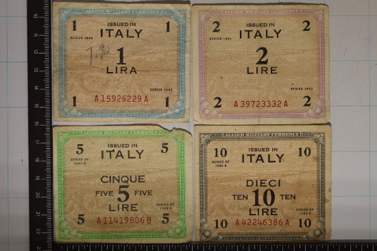 SERIES 1943 ITALY 1 LIRA , 2 LIRA, 5 LIRA & 10