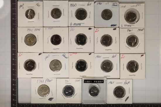 19 PROOF JEFFERSON NICKELS: 5-1960 & 14-1961