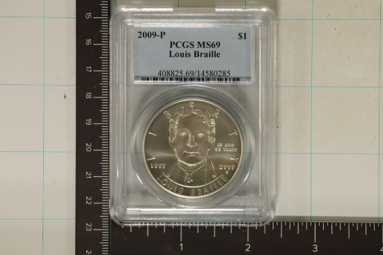 2009-P LOUIS BRAILLE SILVER DOLLAR PCGS MS69