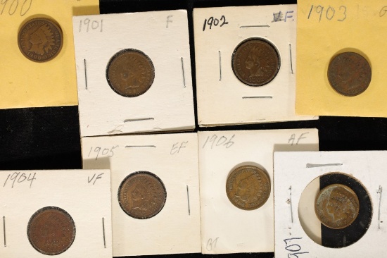8-INDIAN HEAD CENTS: 1900-1907 ONE OF EACH YEAR