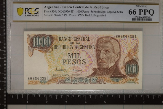 CIRCA 1971 ARGENTINA 1000 PESO PCGS GEM UNC 66