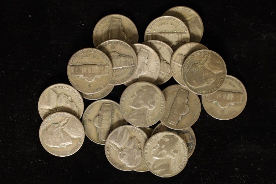 20 ASSORTED 35% SILVER JEFFERSON WAR NICKELS: 1942