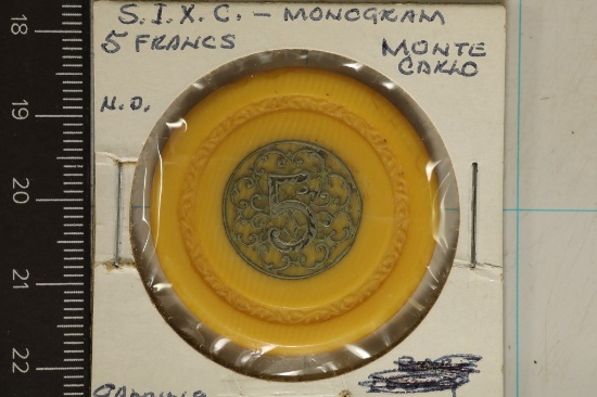 RARE VINTAGE CIRCA 1917 MONACO 5 FRANC GAMING