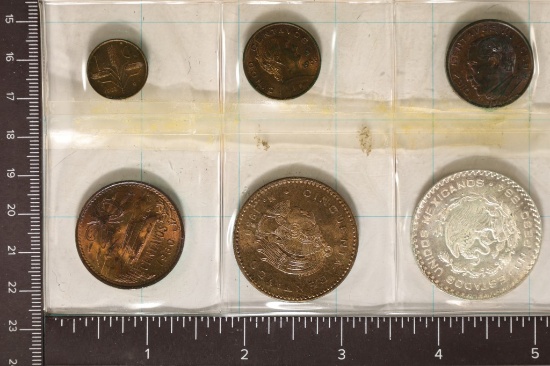 MEXICO 6 COIN UNC SET WITH 1964 ONE PESO THAT HAS
