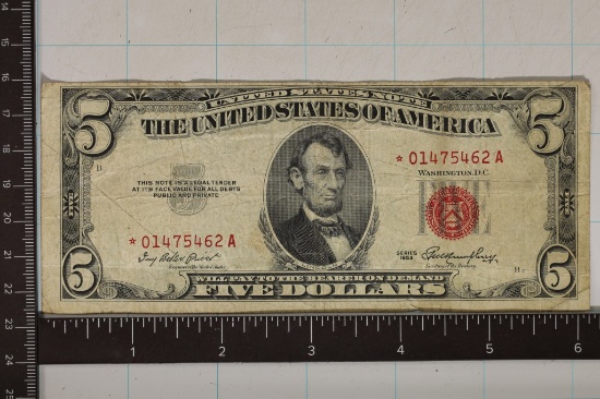 1953 US $5 STAR NOTE RED SEAL