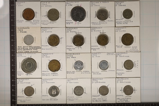 20-ASSORTED ERROR FOREIGN COINS: 1941-1988