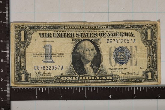 1934 US $1 FUNNY BACK SILVER CERTIFICATE BLUE SEAL