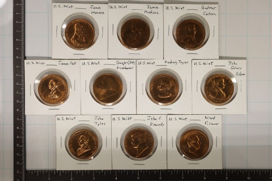 10-PRESIDENTIAL TOKENS 1.25", TYLER, KENNEDY,
